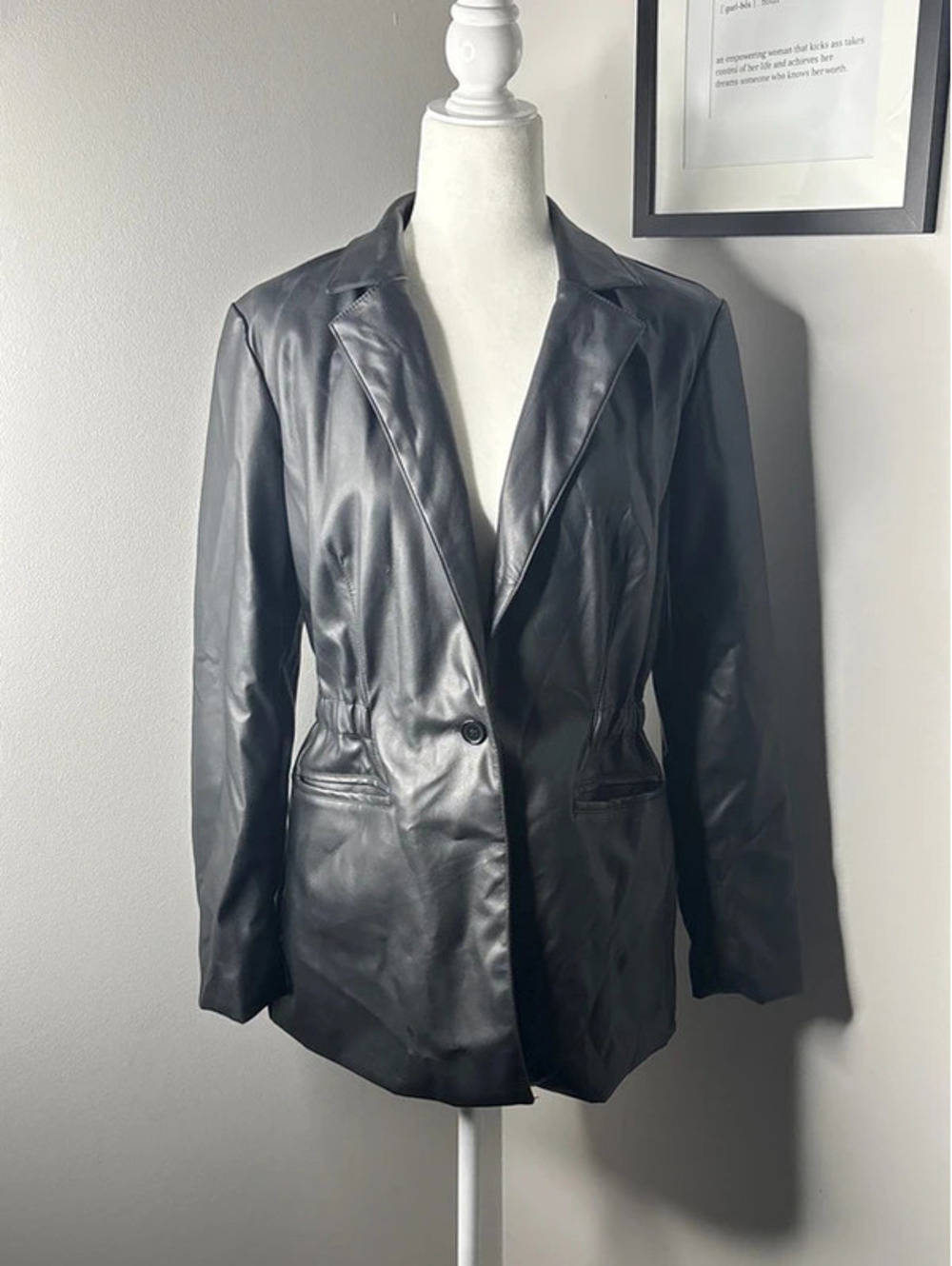 Baccini Black Faux Leather Blazer Jacket Women’s Medium